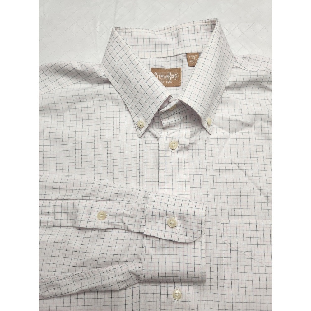 Gitman Bros Shirt Mens 15.5 32/33 White Check Dress Button Down Long Sleeve USA